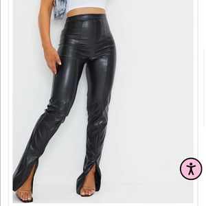 PLT Black faux leather seam detail split hem pants size 6
